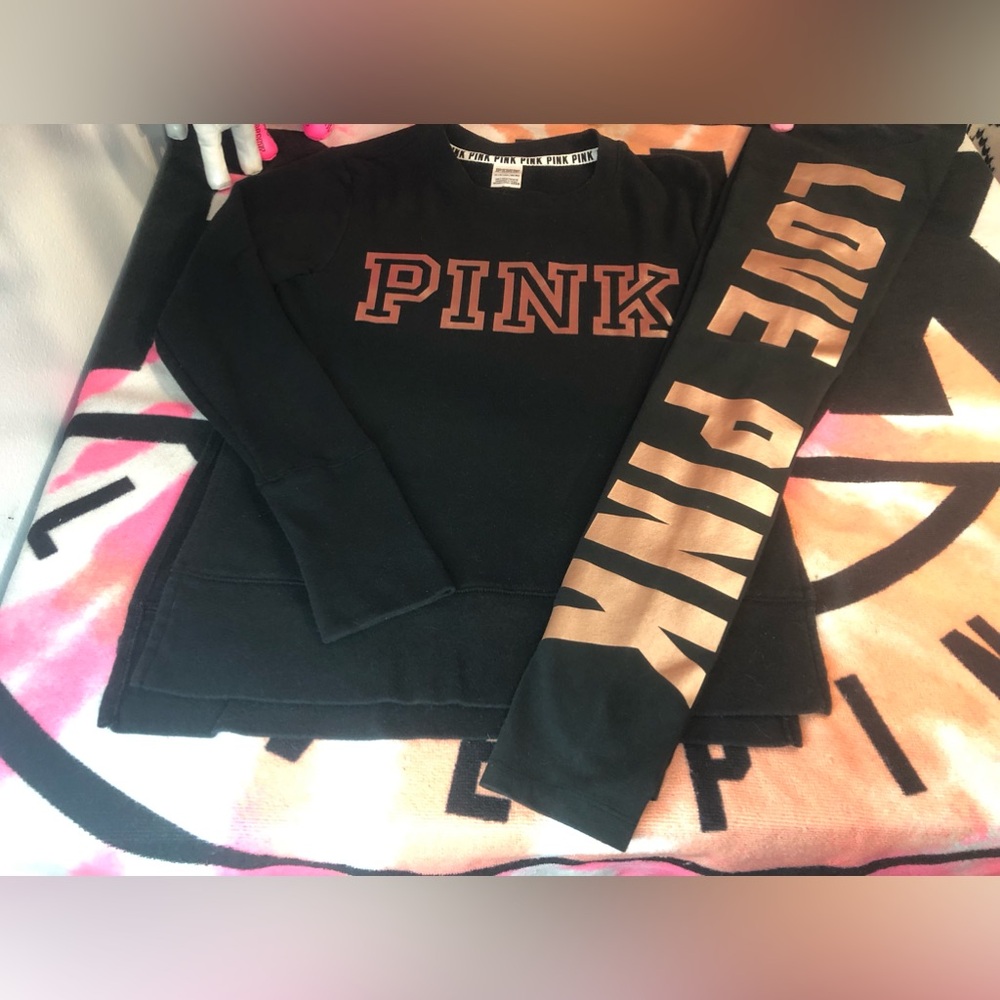 2017 PINK Victoria Secret Black and Matching Gold Outfit Set